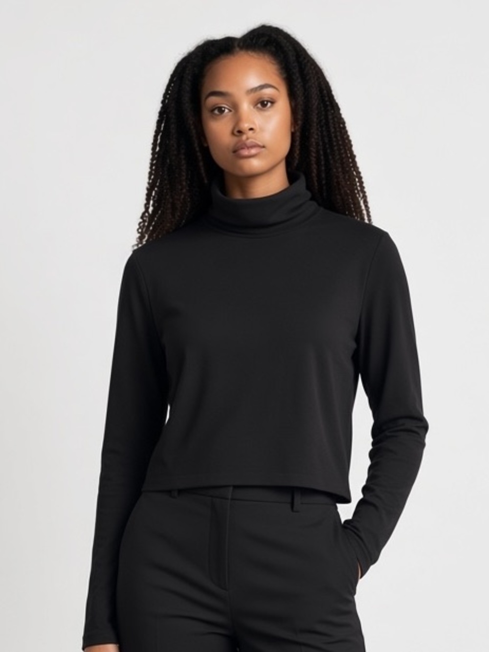Babaton Aritzia Cropped Boxy Cut Long Sleeve Cowl/Turtleneck Blouse Shirt Top